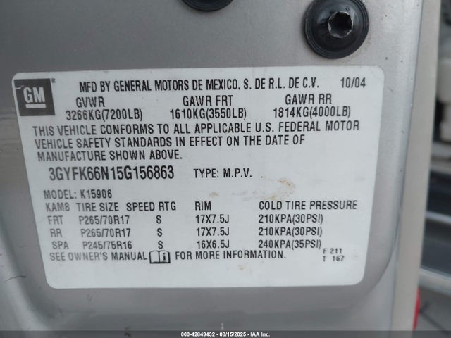 2005 CADILLAC ESCALADE ESV 3GYFK66N15G156863 Photo 8
