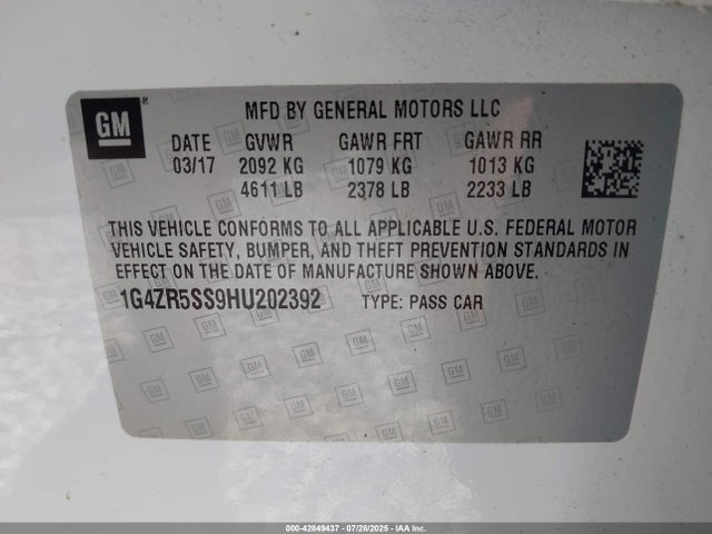 1G4ZR5SS9HU202392 Buick lgx -di: direct injection - vvt: variable valve timing - alum - gen 2