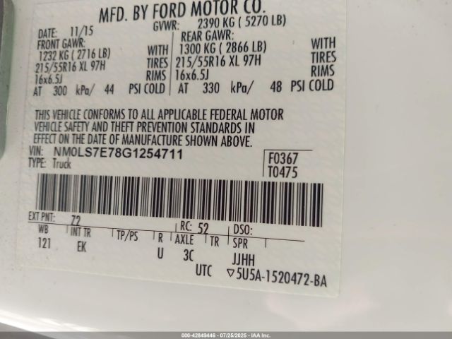 2016 FORD TRANSIT CONNECT NM0LS7E78G1254711 Photo 8