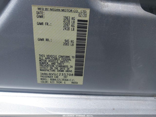 Nissan Altima 2020 1N4BL4EV5LC235708 Image 9