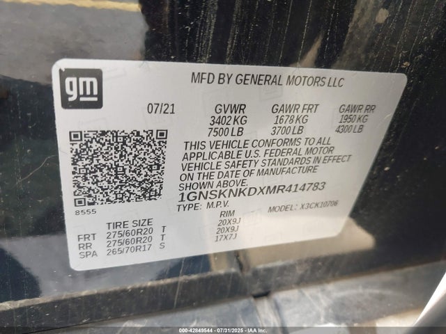 1GNSKNKDXMR414783 Chevrolet l84 - di, alum, gen 5, var 2