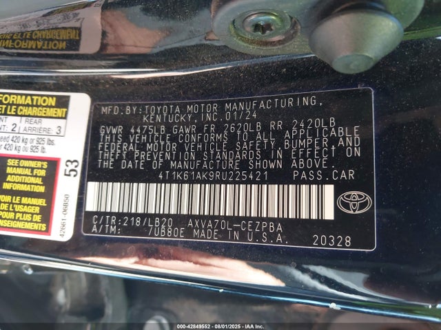 4T1K61AK9RU225421 Toyota a25a-fks