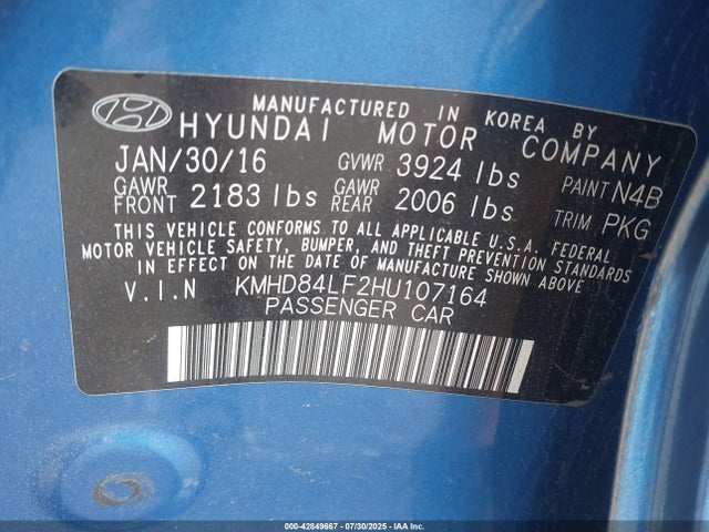 KMHD84LF2HU107164 Hyundai Elantra