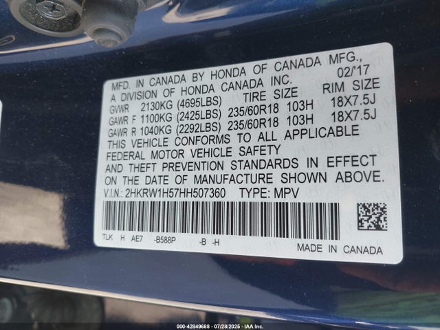 2HKRW1H57HH507360 Honda l15be