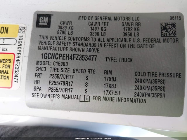 1GCNCPEH4FZ353477 Chevrolet lv3 - vvt, aluminum, e85 max