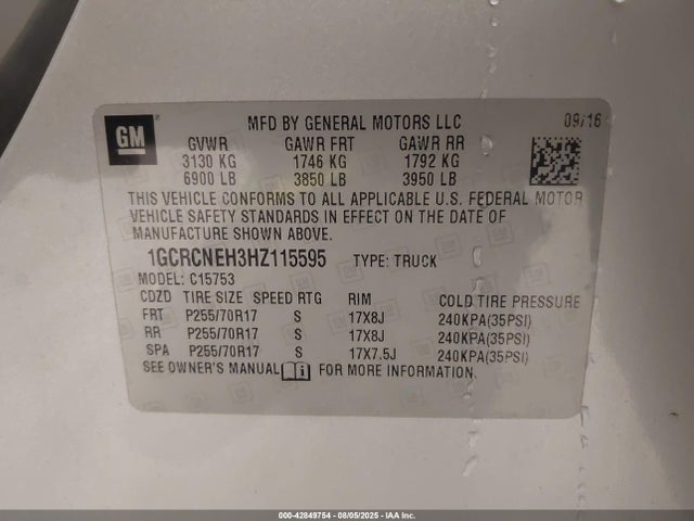 1GCRCNEH3HZ115595 Chevrolet lv3 - gen 5, sidi, vvt: variable valve timing, e85 max, alum