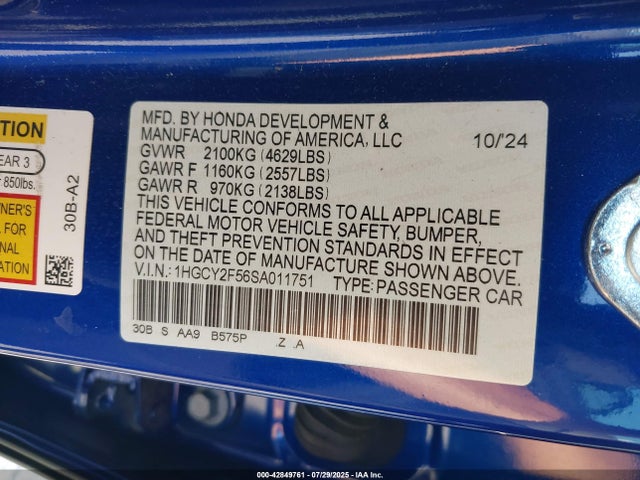 1HGCY2F56SA011751 Honda lfc5