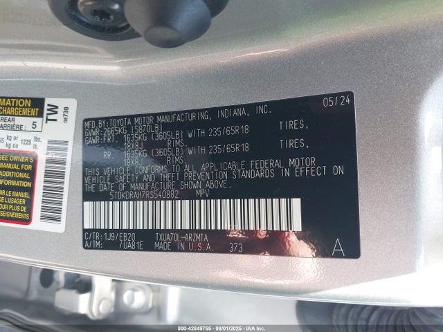 Toyota t24a-fts 2024 5TDKDRAH7RS540882 Image 9