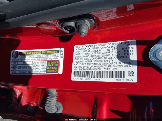 2HKRW1H52NH400714 Honda l15be