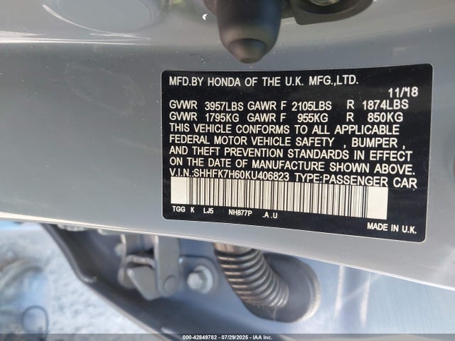 SHHFK7H60KU406823 Honda l15ba
