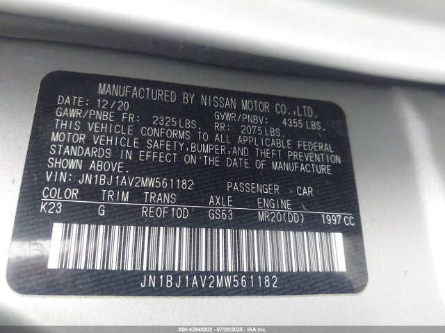 JN1BJ1AV2MW561182 Nissan 2021