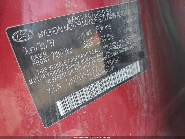 2020 Hyundai Elantra Sel მანქანა იყიდება აუქციონზე, vin: 5NPD84LF7LH508880, აუქციონის ნომერი: 42849828