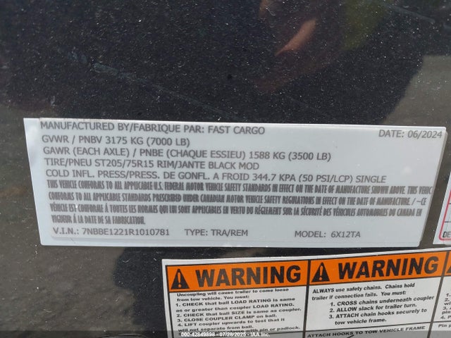 7NBBE1221R1010781 Cargo Fast Cargo Trailer 6x12
