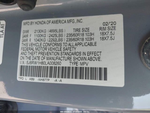 5J6RW1H80LA008260 Honda l15be