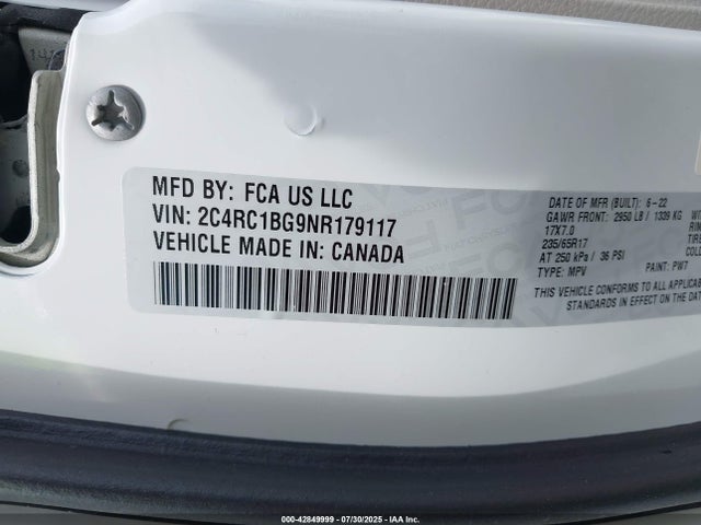2C4RC1BG9NR179117 Chrysler Pacifica