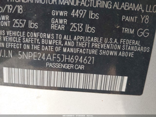5NPE24AF5JH694621 Hyundai gdi theta-ii