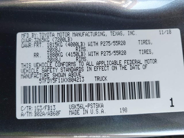 5TFDY5F11KX804213 Toyota 3ur-fe
