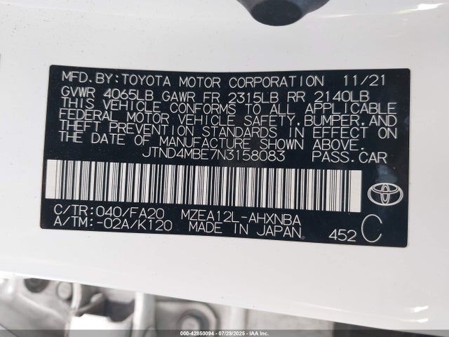 JTND4MBE7N3158083 Toyota m20a-fks