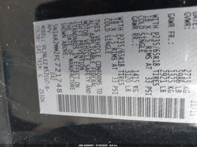 Nissan Pathfinder 2015 5N1AR2MM2FC721748 Image 9