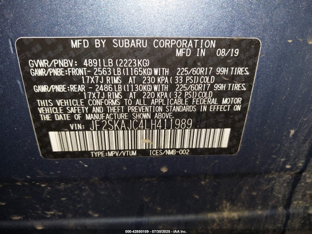 JF2SKAJC4LH411989 Subaru naturally aspirated u5