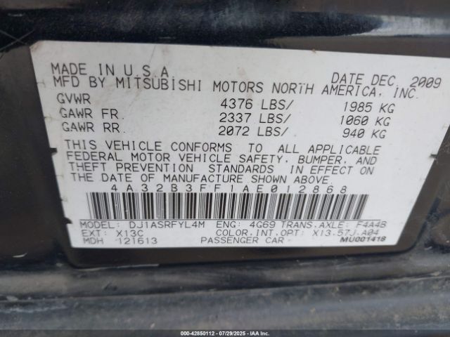 2010 MITSUBISHI GALANT 4A32B3FF1AE012868 Photo 8