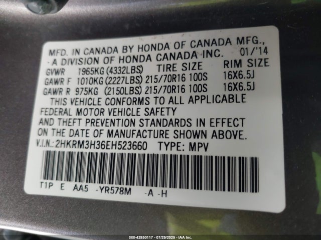 2HKRM3H36EH523660 Honda k24z7
