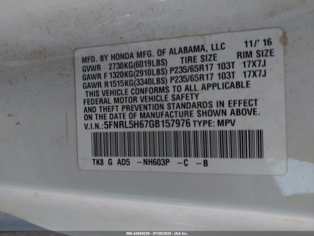 5FNRL5H67GB157976 Honda j35z8
