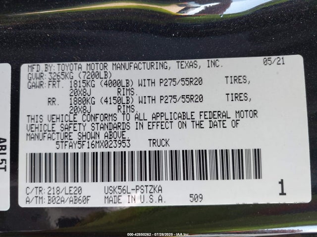 Toyota 3ur-fe 2021 5TFAY5F16MX023953 Image 9