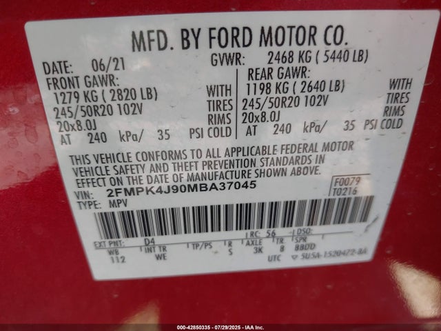 2021 FORD EDGE 2FMPK4J90MBA37045 Photo 8