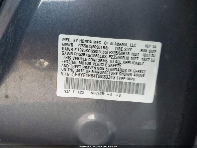 Honda j35z4 2015 5FNYF4H54FB033313 Image 9