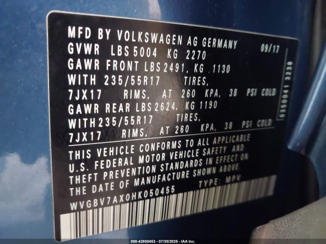 WVGBV7AX0HK050455 Volkswagen 2.0 tsi