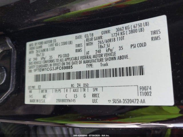 Ford 3.5l gtdi 2018 1FTEW1CG3JFC69885 Image 9
