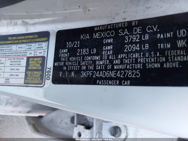 3KPF24AD6NE427825 KIA mpi nu