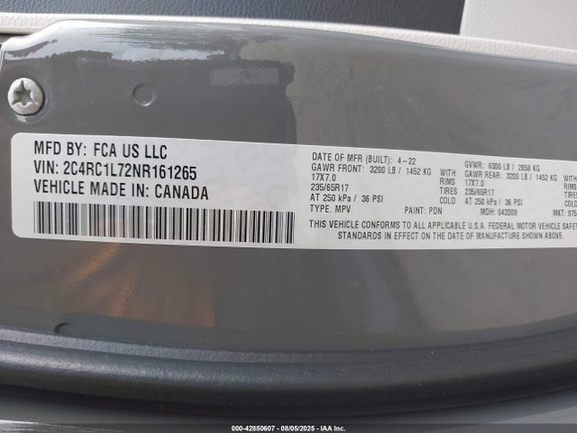 2C4RC1L72NR161265 Chrysler 2022