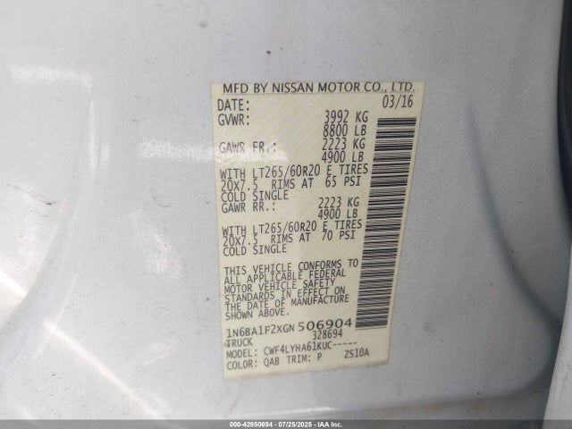 Nissan 2016 2016 1N6BA1F2XGN506904 Image 9