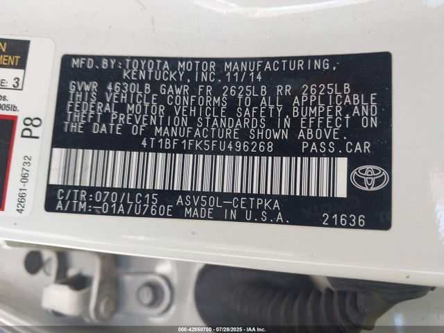 Toyota 2ar-fe 2015 4T1BF1FK5FU496268 Image 9
