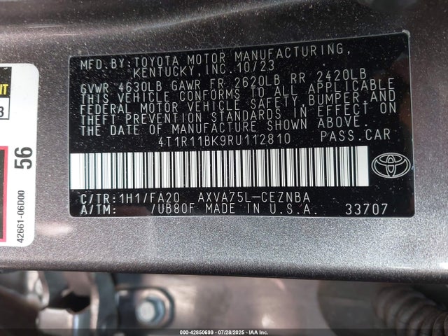4T1R11BK9RU112810 Toyota a25a-fks