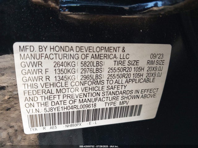 Acura j35y5 2024 5J8YE1H04RL009618 Image 9