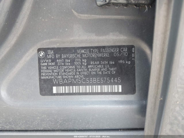 42850707 :رقم المزاد ، WBAPM5C53BE575445 vin ، 2011 Bmw 335i مزاد بيع