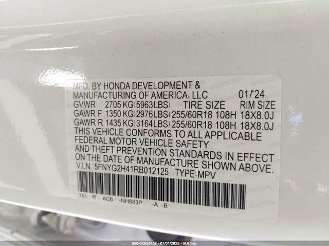 5FNYG2H41RB012125 Honda j35y8