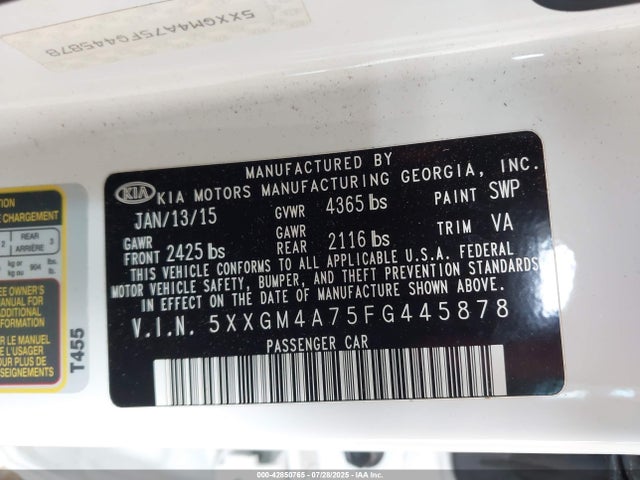 5XXGM4A75FG445878 KIA dohc gdi theta ii