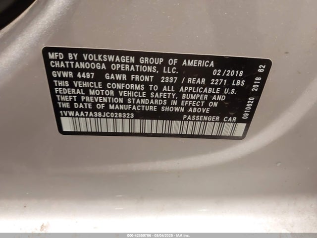 Продаж на аукціоні авто 2018 Volkswagen Passat 2.0t R-line/2.0t S, vin: 1VWAA7A38JC028323, номер лоту: 42850786