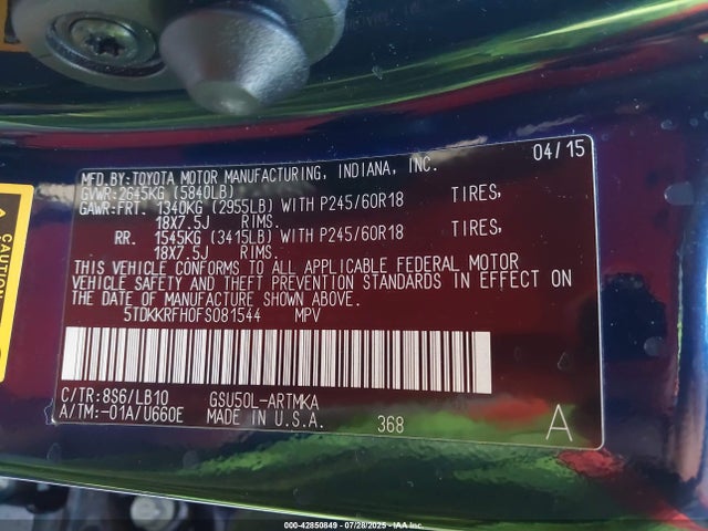 5TDKKRFH0FS081544 Toyota 2gr-fe