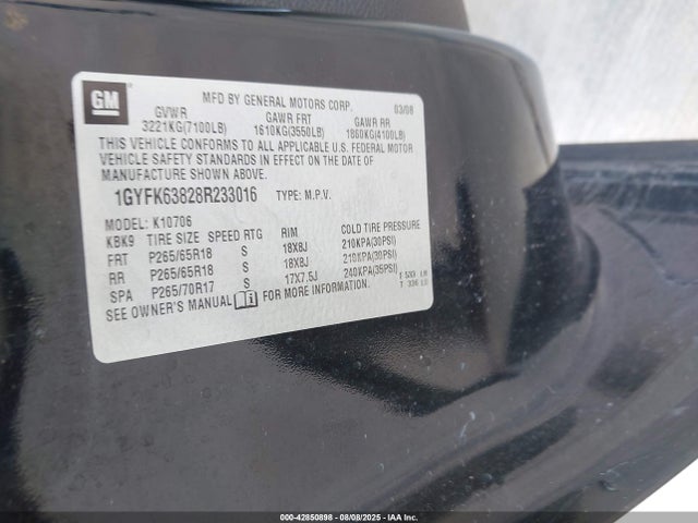 2008 CADILLAC ESCALADE 1GYFK63828R233016 Photo 8
