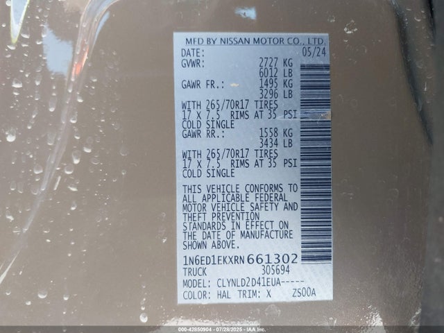 1N6ED1EKXRN661302 Nissan Frontier