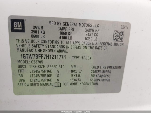 1GTW7BFF7H1211778 GMC l20- flexible fuel engine, iron