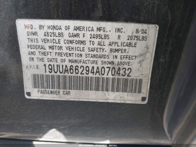 2004 ACURA TL 19UUA66294A070432 Photo 8