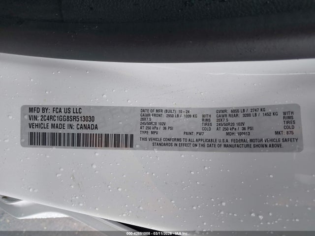 2C4RC1GG8SR513030 Chrysler Pacifica Limited