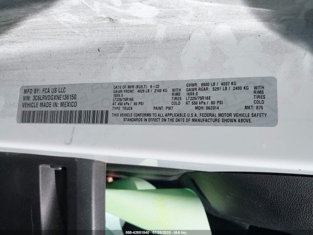 3C6LRVDGXNE136150 RAM Promaster 2500 High Roof 159 Wb