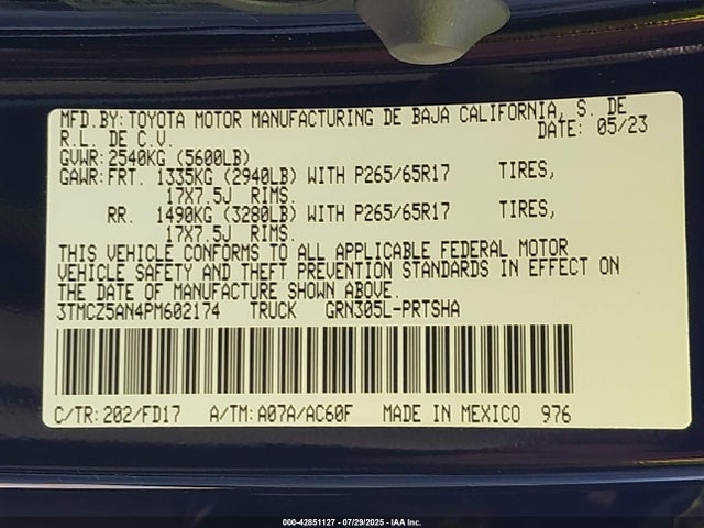 3TMCZ5AN4PM602174 Toyota 2gr-fks
